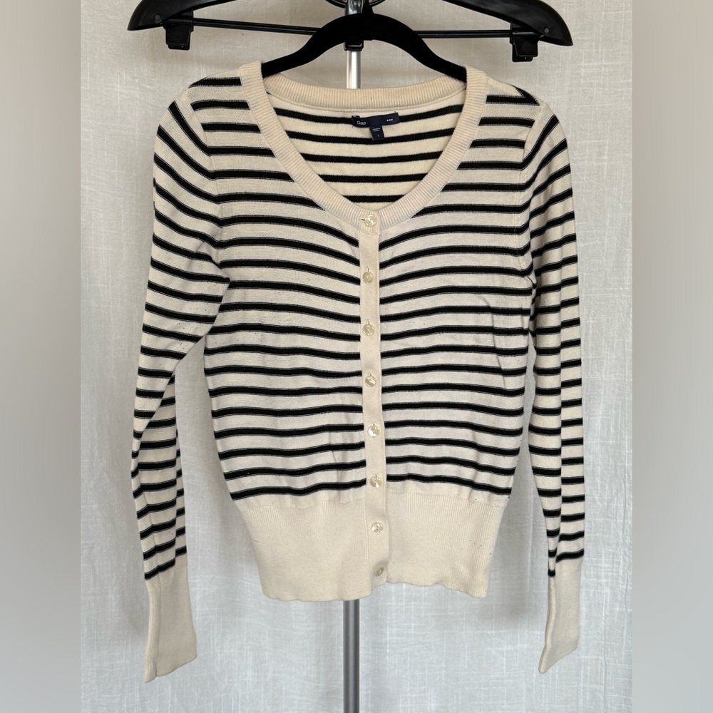 GAP Black and Cream Striped Cardigan